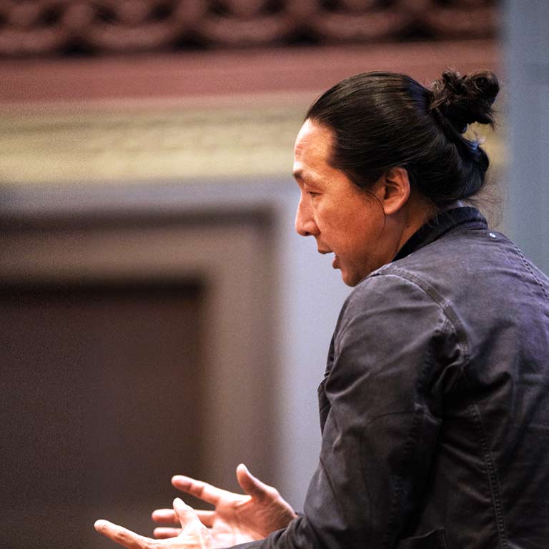 A filmmaker gives a talk.